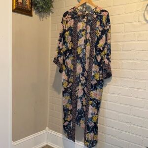floral kimono long cover-up duster wide arm semi sheer